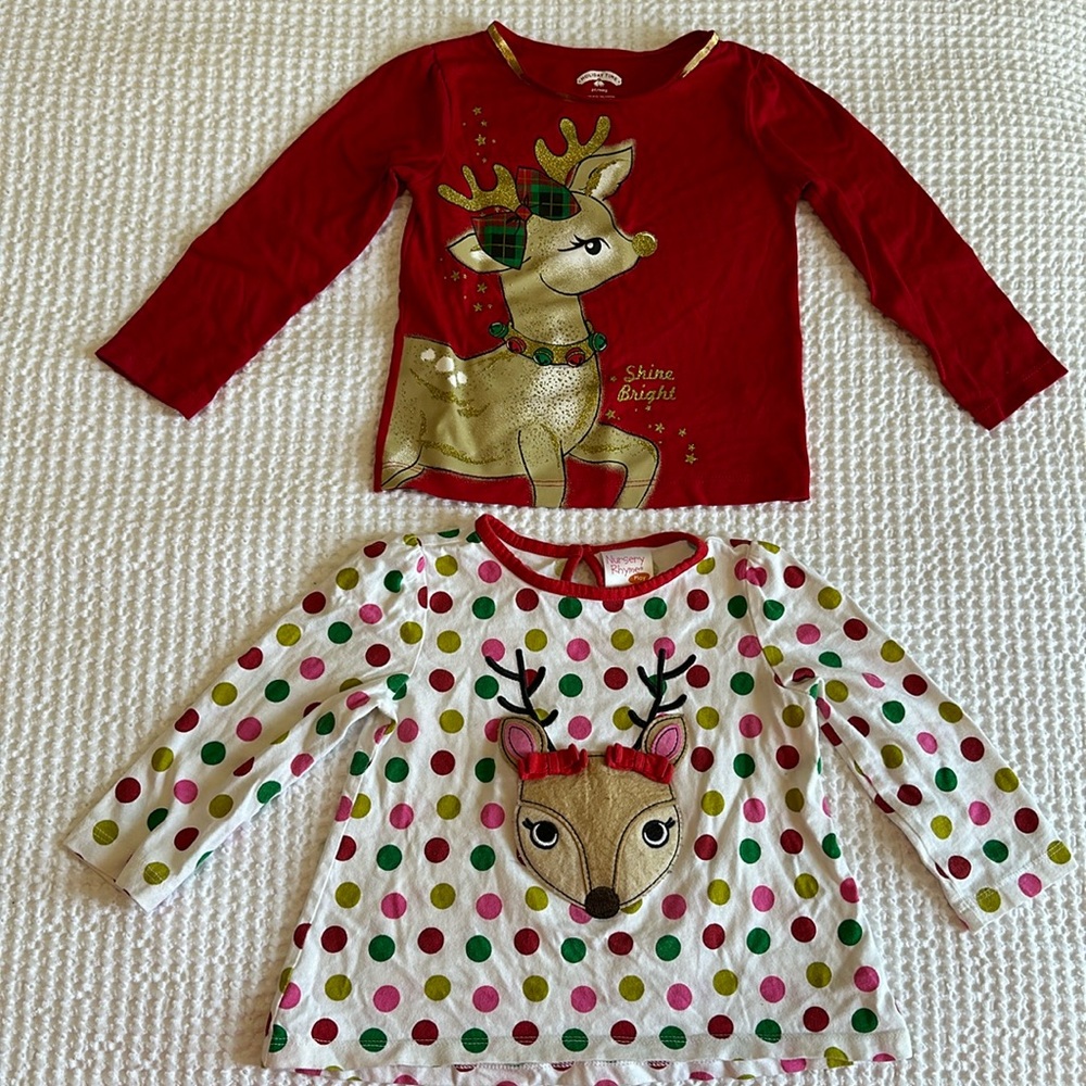 Two Girls Holiday Reindeer Shirts